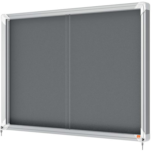 Nobo 1915336 8 x A4 Premium+ lockable Notice Board with Grey Felt